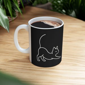 Modern Black Cat Ceramic Mug: Cat Lover Gift