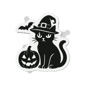 Halloween Cat Die-Cut Magnet, Kawaii Black Cat Decor, Cute Magnet for Fridge, Halloween Party Favor, Witch Cat Gift