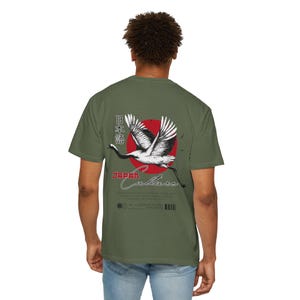 Japanese Crane T-Shirt: Ukiyo-e Art, Red Sun Graphic