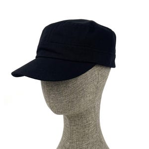 Black Cotton Castro Cap: Adjustable Military Cadet Hat