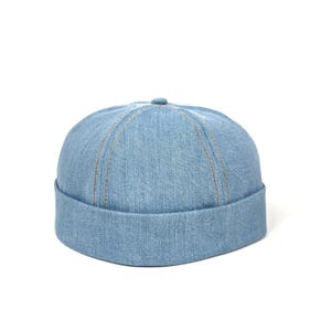 Blå denim Docker-keps, justerbar jeanskeps med dödskalle