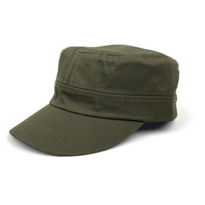 Green Cotton Castro Cap: Adjustable Military Cadet Hat