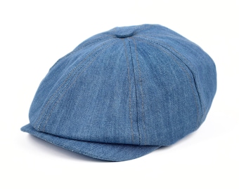 Blue Denim Newsboy Cap: 8-Panel Gatsby Style, Adjustable Fit