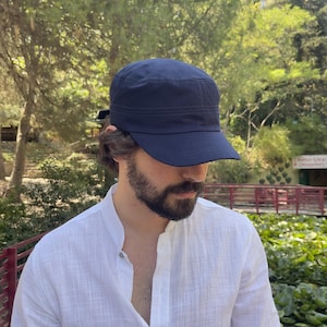 Gorra Castro de algodón azul: gorra militar ajustable de cadete