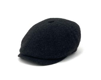 Casquette gavroche noire en laine à chevrons, casquette plate Gatsby, casquette Peaky Blinders, casquette Tommy Shelby