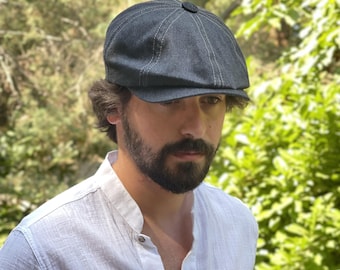 Denim Newsboy Cap: 8-Panel Gatsby Style, Adjustable Fit