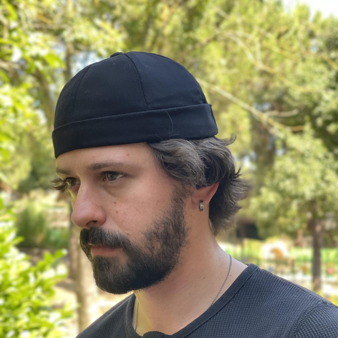 Black Cotton Docker Cap, Adjustable Fabric Skull Cap, - Etsy