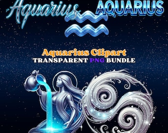 Aquarius Zodiac PNG Clipart Bundle: Air Water Bearer Symbol (Digital Download)