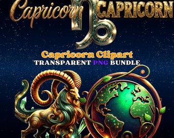 Paquete de imágenes prediseñadas del zodiaco Capricornio: Arte astrológico del elemento Tierra Dorada (descarga de Canva)