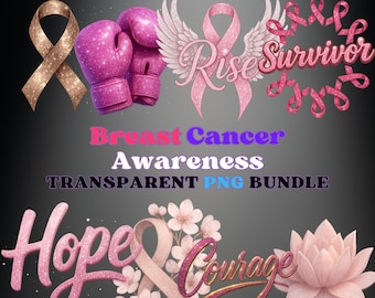 Breast Cancer Awareness Glitter Ribbon Clipart: 50 PNG Graphics (Digital Download)