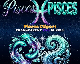 Pisces Zodiac PNG Clipart Bundle: Water Fish Symbol (Digital Download)