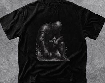Tired Knight Graphic Tee | Gothic Medieval Dark Art Shirt