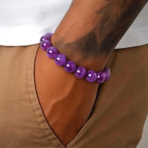 Elastic natural stone beaded bracelet, in amethyst, aquamarine, jade, onyx or labradorite in 3 possible lengths
