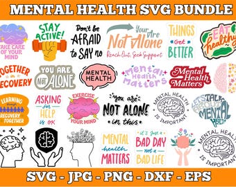 Psychische Gesundheitsbewusstsein SVG PNG Bundle: Inspirierendes Zitat Clipart (digitaler Download