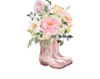 6 Boots Retro Flower Western Floral Png, Digital download, Vintage Flowers PNG