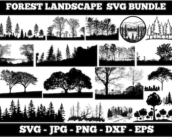 Waldlandschaft SVG Bundle: Bergszene Silhouette (Digitaler Download)
