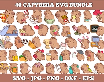 Capybara Clipart Bundle, Vector Files (svg, png, jpg, dxf, eps) (Instant Download)