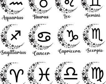 Paquete SVG de signos del zodíaco, imágenes prediseñadas del horóscopo celestial (descarga digital)