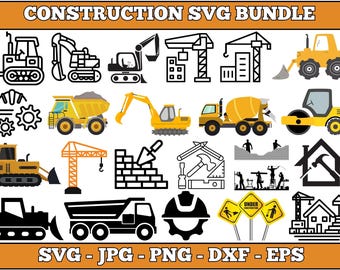 Construction Trucks SVG: Excavator, Dump Truck Clipart (Digital Download)