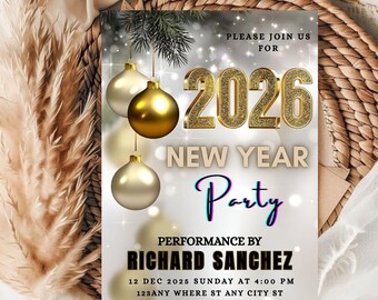 New Year Party Invitation Canva Template | Printable Digital Invitation