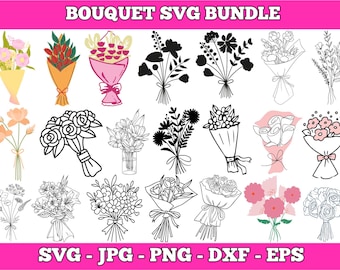 Floral Bouquet SVG Bundle: Wedding Flowers, Botanical Designs (Digital Download)