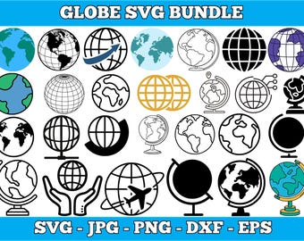 Globe SVG Bundle: World Globe Clipart, Cut Files (Digital Download)