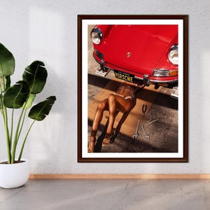 Girl Under Porsche Print, Vintage Porsche 911 Poster, Car Photography, Printable Hypebeast Wall Art, Teen Girl Room Decor, Digital Download