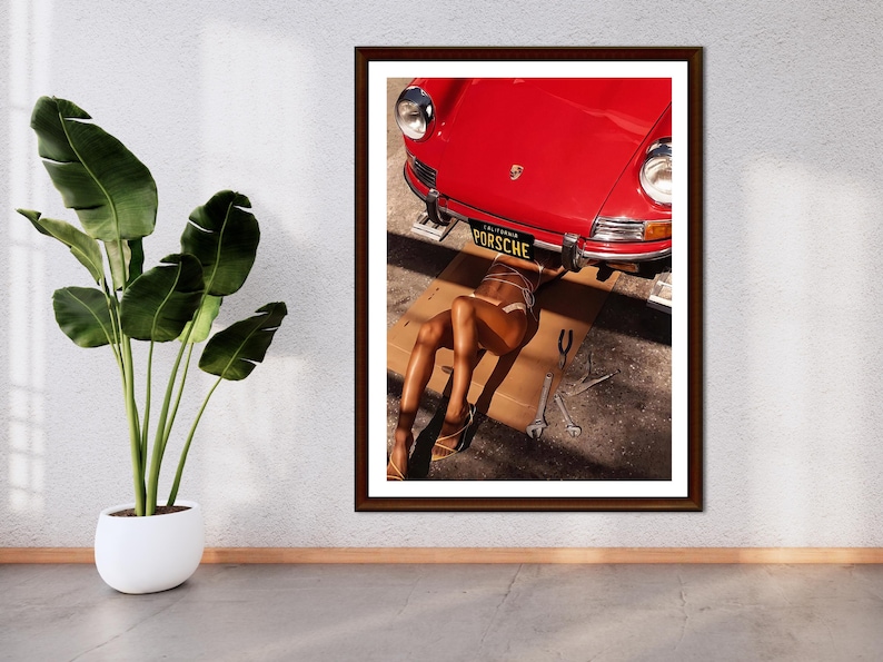 Girl Under Porsche Print, Vintage Porsche 911 Poster, Car Photography, Printable Hypebeast Wall Art, Teen Girl Room Decor, Digital Download
