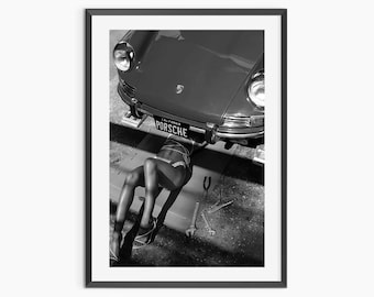 Retro Porsche Print, Vintage Porsche Poster, schwarz weiß, Auto Fotografie, Hypebeast Wandkunst, Teen Mädchen Zimmer Dekor, Digital Download