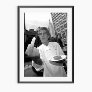Anthony Bourdain Middle Finger Poster, Black and White, Vintage Photography, Printable Kitchen Wall Art, Dining Room Decor, Digital Download