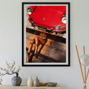 Girl Under Porsche Print, Vintage Porsche 911 Poster, Car Photography, Printable Hypebeast Wall Art, Teen Girl Room Decor, Digital Download
