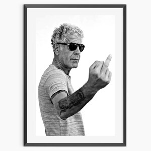 Anthony Bourdain Middle Finger Poster, Black and White, Vintage Photography Prints, Funky Wall Art, Kitchen Wall Decor, Digital Download