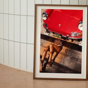 Girl Under Porsche Print, Vintage Porsche 911 Poster, Car Photography, Printable Hypebeast Wall Art, Teen Girl Room Decor, Digital Download