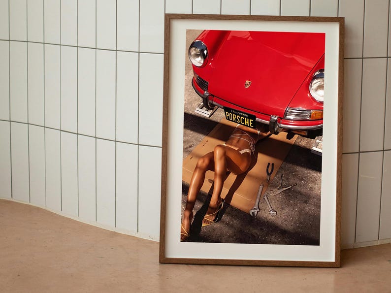 Girl Under Porsche Print, Vintage Porsche 911 Poster, Car Photography, Printable Hypebeast Wall Art, Teen Girl Room Decor, Digital Download