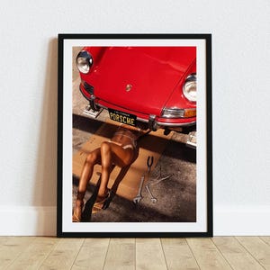 Girl Under Porsche Print, Vintage Porsche 911 Poster, Car Photography, Printable Hypebeast Wall Art, Teen Girl Room Decor, Digital Download