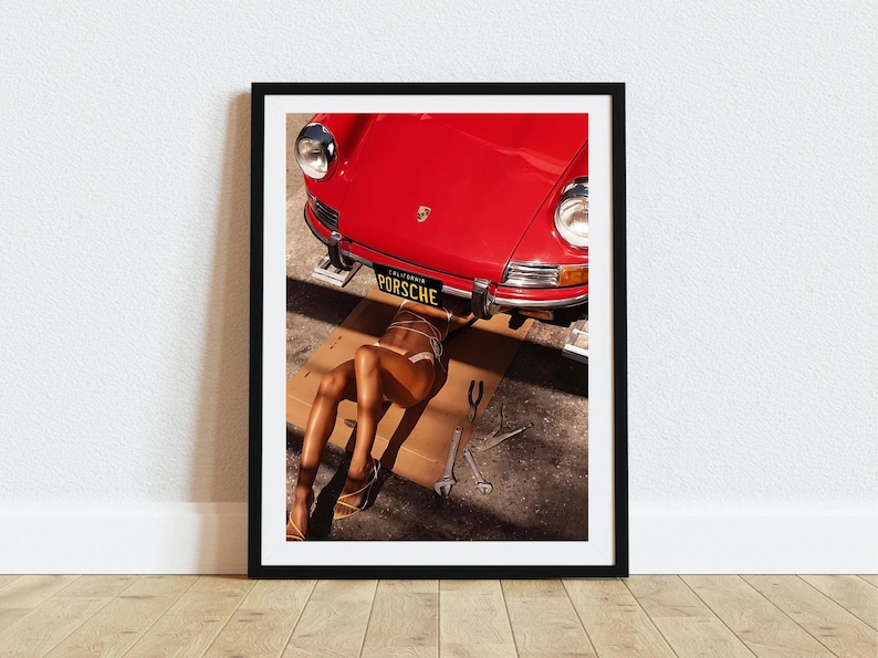 Girl Under Porsche Print, Vintage Porsche 911 Poster, Car Photography, Printable Hypebeast Wall Art, Teen Girl Room Decor, Digital Download