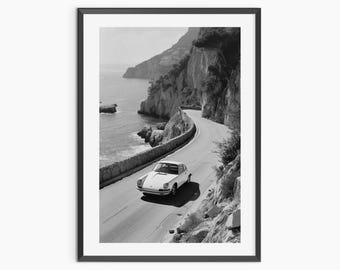 Porsche 911 Print, schwarz und weiß, Porsche Poster, Vintage Fotografie, Porsche Wandkunst, Printable, Hypebeast, Digital Download