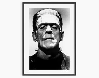 Vintage Frankenstein Movie Poster, Black and White Wall Art, Horror Movie Monster Photo Print, Halloween Wall Decor, 1930, Digital Download
