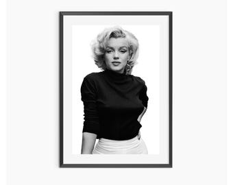 Vintage Marilyn Monroe Poster, Black and White Wall Art, Marilyn Monroe Print, Fashion Photography, Makeup Room Decor, Digital Download