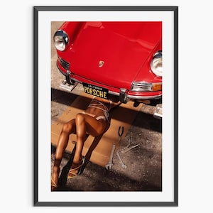 Mädchen unter Porsche Print, Vintage Porsche 911 Poster, Auto Fotografie, druckbare Hypebeast Wandkunst, Teen Mädchen Zimmer Dekor, digitaler Download