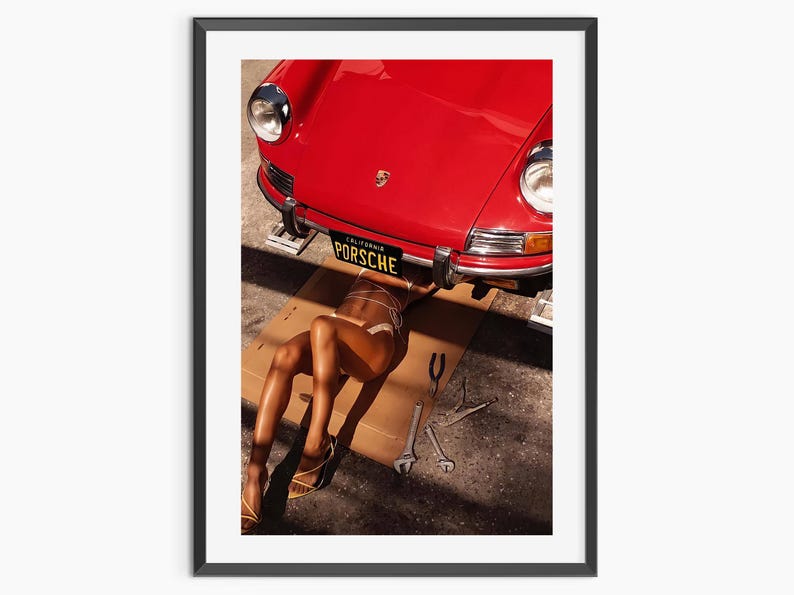 Girl Under Porsche Print, Vintage Porsche 911 Poster, Car Photography, Printable Hypebeast Wall Art, Teen Girl Room Decor, Digital Download