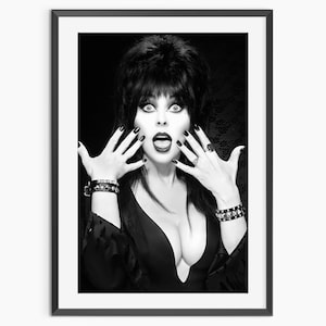 Vintage Elvira Movie Poster, Halloween Print, Black and White, Horror Movie Poster, Retro Wall Art, Halloween Wall Decor, Digital Download