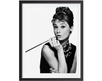 Stampa in bianco e nero di Audrey Hepburn: fotografia di moda vintage, arredamento della vecchia Hollywood (download digitale)