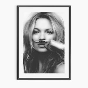 Kate Moss-tryck, svartvitt, Kate Moss-affisch, modeväggkonst, vintagefotografi, Hypebeast-rumsinredning, digital nedladdning, Y2k-inredning