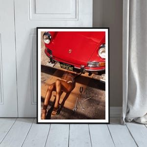 Girl Under Porsche Print, Vintage Porsche 911 Poster, Car Photography, Printable Hypebeast Wall Art, Teen Girl Room Decor, Digital Download