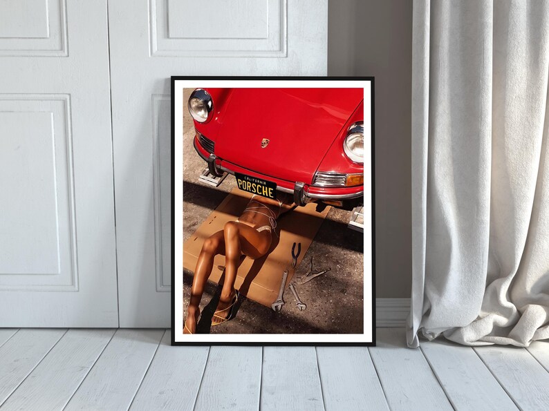 Girl Under Porsche Print, Vintage Porsche 911 Poster, Car Photography, Printable Hypebeast Wall Art, Teen Girl Room Decor, Digital Download