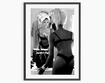 Naomi Campbell Print, Feminist Poster, Black and White, Vintage Photography, Printable Fashion Wall Art, Makeup Room Decor, Digital Download