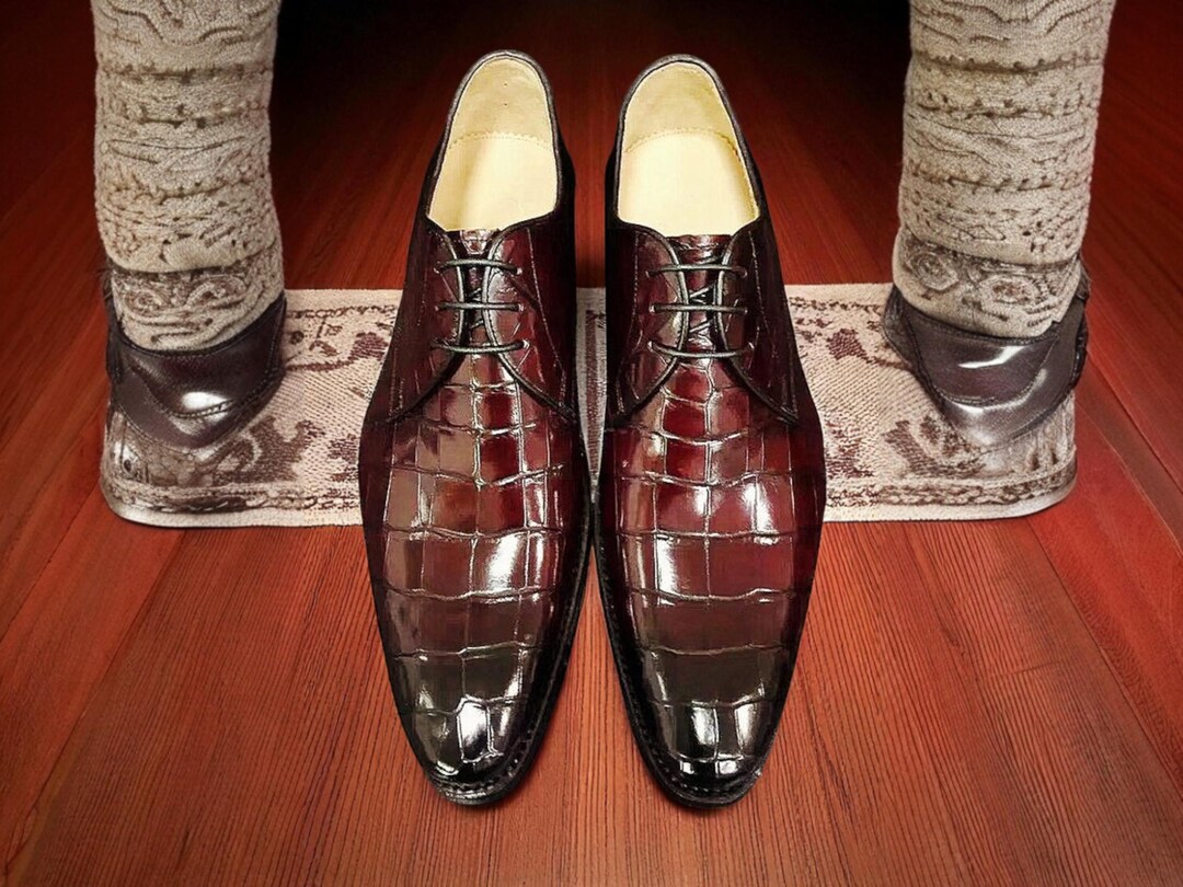 Men Handmade Bespoke Red Alligator Print Leather Oxford  display picture 2