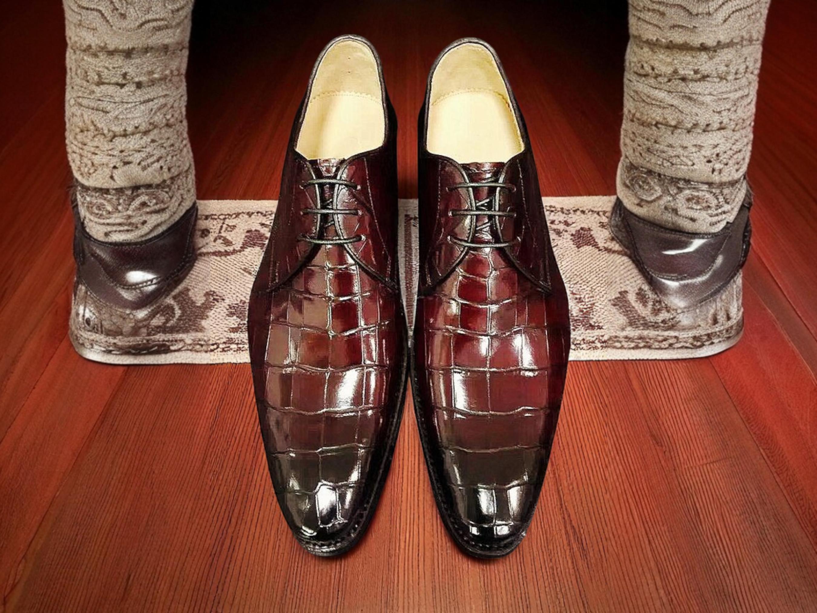 birthday dress to impress Mauri 1080/3 Alligator Hand Painted Light Grey Dress Shoes  Dudes Boutique