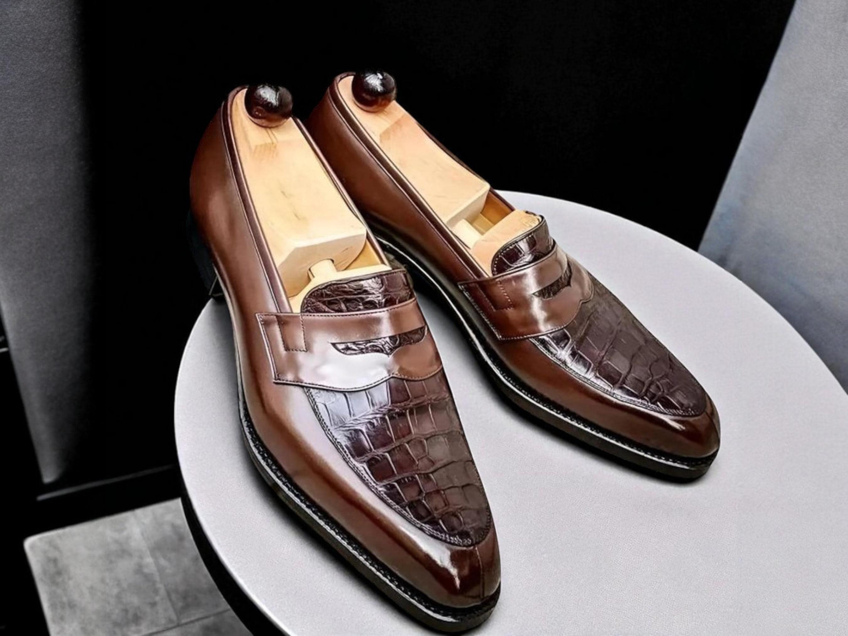 Men\'s Two-Tone Brown and Black Leather Slip-On Moccasin Handmade Men Trending Two Tone Dark Brown Shaded Leather  main image 2